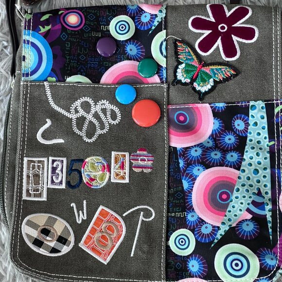 Zia Poppy Italy Canvas Crossbody Bag Multicolor Embroidered Boho Patchwork - Picture 3 of 14